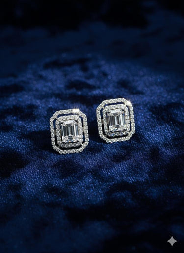 Princess Cut Stud Silver Earrings